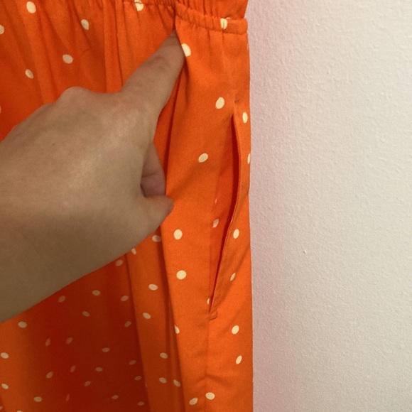 Merona Summer dress sleeveless polka dot orange stretchy waist pockets - Picture 3 of 8